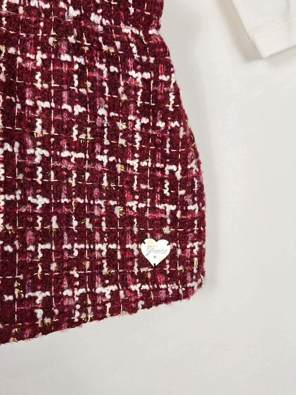 NWT Guess Baby Girls 3-6M Burgundy Tweed Overall Dress Bodysuit 2PC Set - Picture 4 of 9
